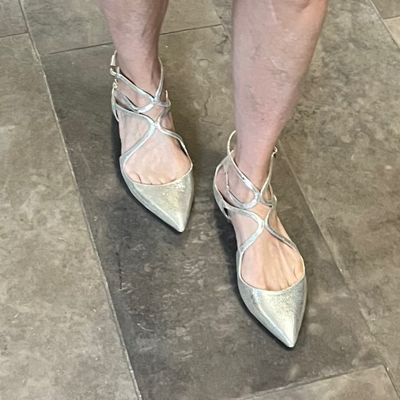 Jimmy Choo Lancer Flat in Silver Glittered Leather - Picture 1 of 8